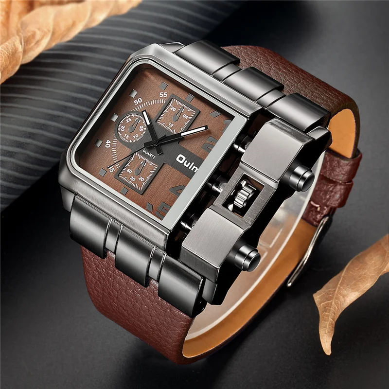 OULM Brand Original Unique Design Square Men Wristwatch Wide Big Dial Casual Leather Strap Quartz Watch Male Sport Watches for samsung galaxy z fold5 sm f946b original wide camera