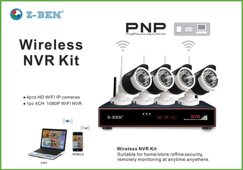 

Z-BEN 4CH IR HD Home Security Wifi Wireless IP Camera System 720P CCTV SET Outdoor Wifi Cameras Video NVR Surveillance CCTV KIT