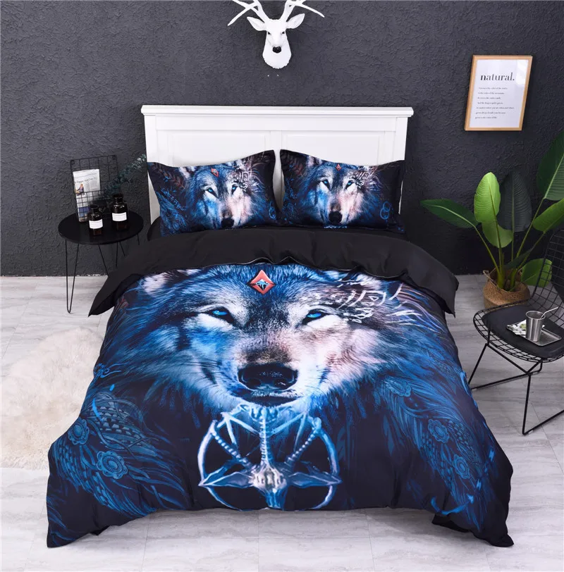 

Hot Sale Fashion Design 3d Bed Sheet Three Set Animal Series Wolf Digital Printing Bedding Set