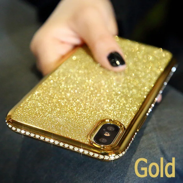 Gold Стразы, блестящий чехол для Apple iphone XS MAX XR XS X 7 8 Plus 6 S 6s, Мягкий Силиконовый ТПУ Алмазный защитный чехол для сексуальной девушки - Цвет: Gold