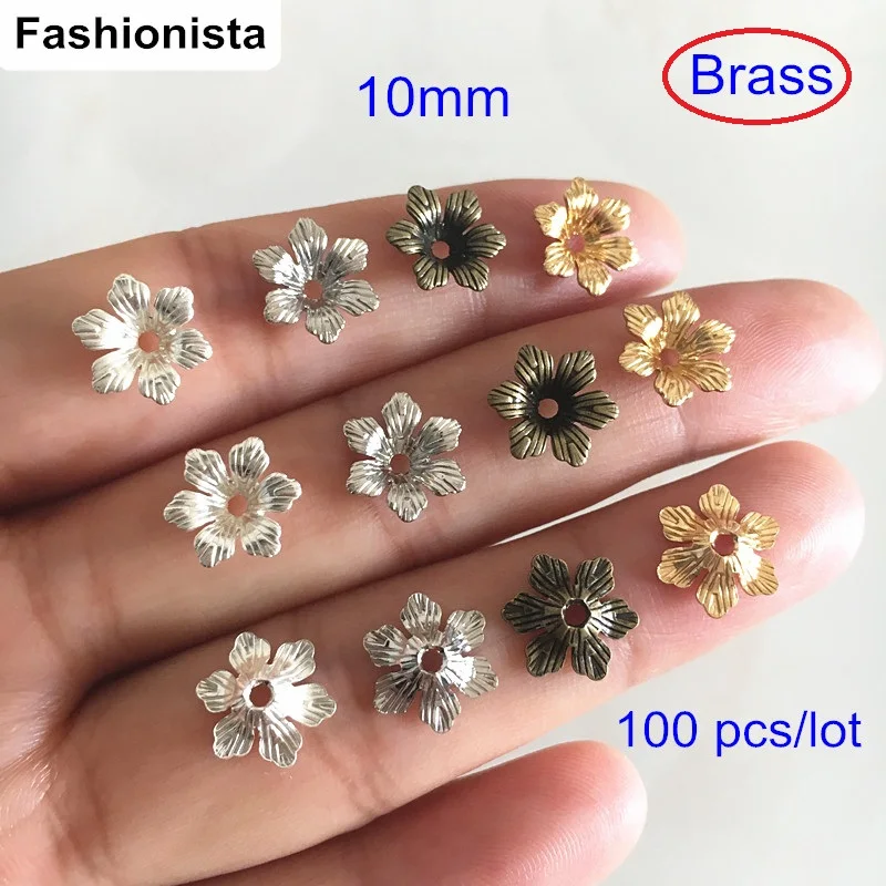 

100 pcs 10mm Brass Flower Bead Caps,6 Petal Flower For Jewelry & Crafts Making,Gold-color/Silver-color/Steel/Bronze Color