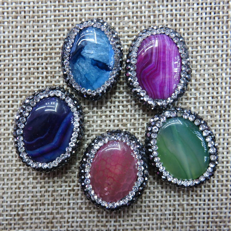 

HanKun Natural Agates Onxy Geode Paved Zircon Druzy Connectors