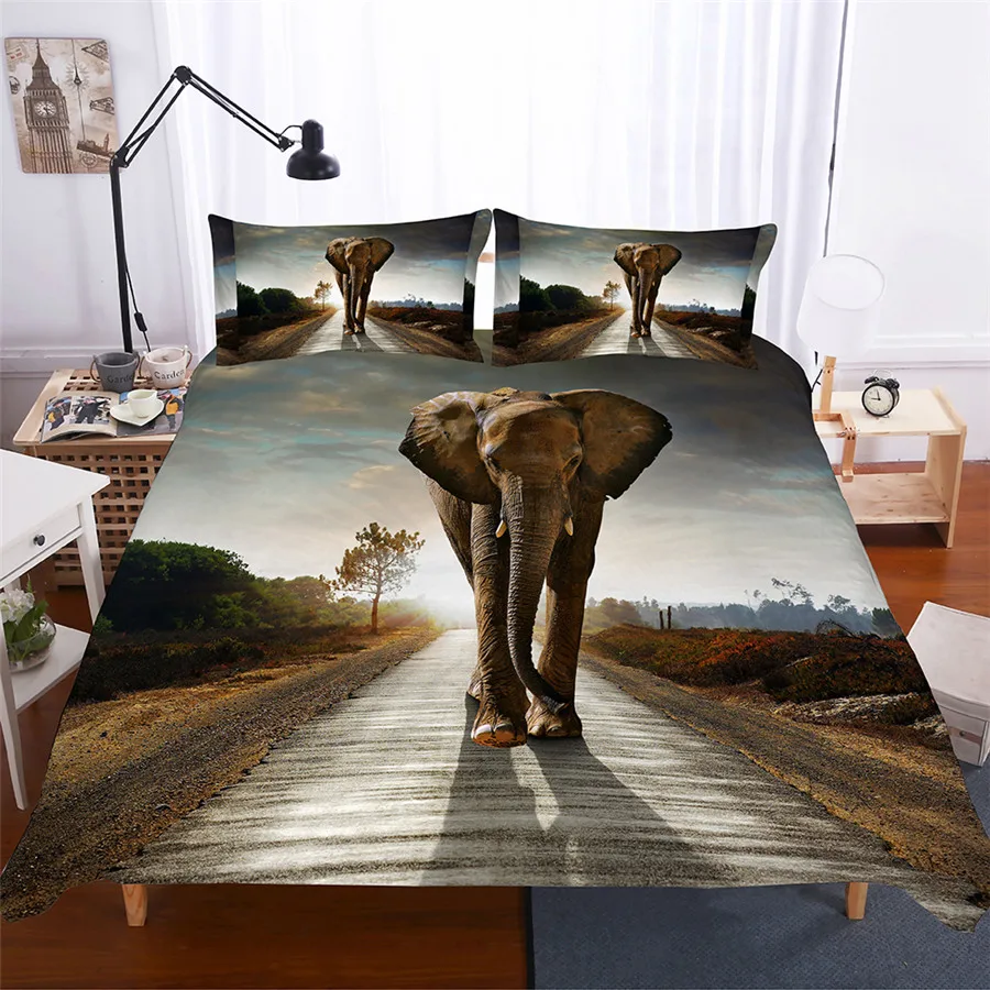 

HELENGILI 3D Bedding Set Elephant Print Duvet Cover Set Lifelike Bedclothes with Pillowcase Bed Set Home Textiles #WZ-130