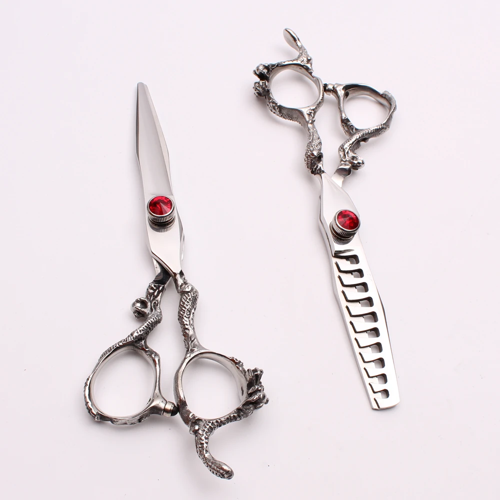 

6'' 17.5cm Japan 440C Red Stone Customized Logo Professional Hair Scissors Hairdressing Scissors Salon Hair Styling Tools C9006
