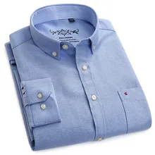Men's Long Sleeve Blue Oxford Dress Shirt with Left Chest Pocket Cotton Male Casual Solid Button Down Shirts 5XL 6XL Big size button down long sleeve pocket shirt