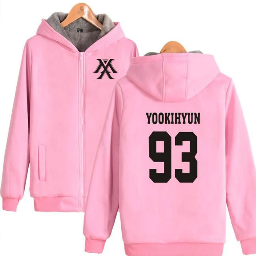 K поп K-POP поп монста х розовый свитер с капюшоном вонхо YOOKIHYUN И. М JOOHEON зима густой шерсти куртка с капюшоном пальто Для женщин Для мужчин