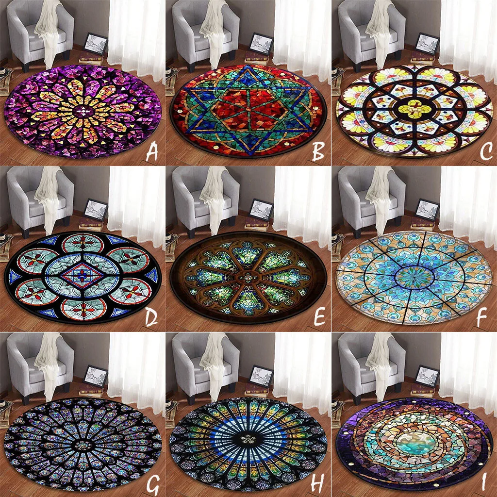 

2019 NEW Creative Notre Dame Glass Window Element Blanket Round Carpet Bedroom Corridor Door Mat Mat hot sale
