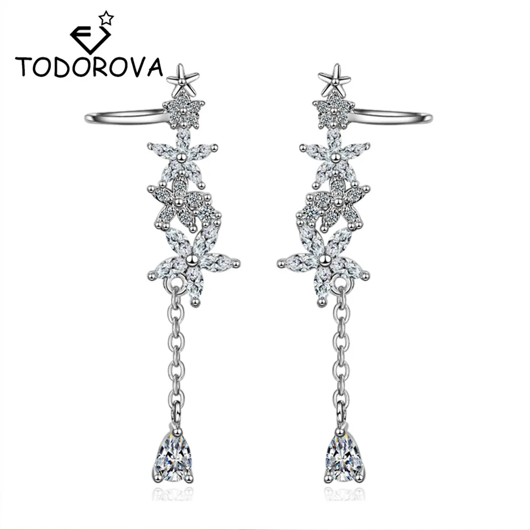 

Todorova Water DropTassel Star Earrings Woman Metal Crystal Five Pointed Star Long Dangle Earrings Statement Brinco Jewelry