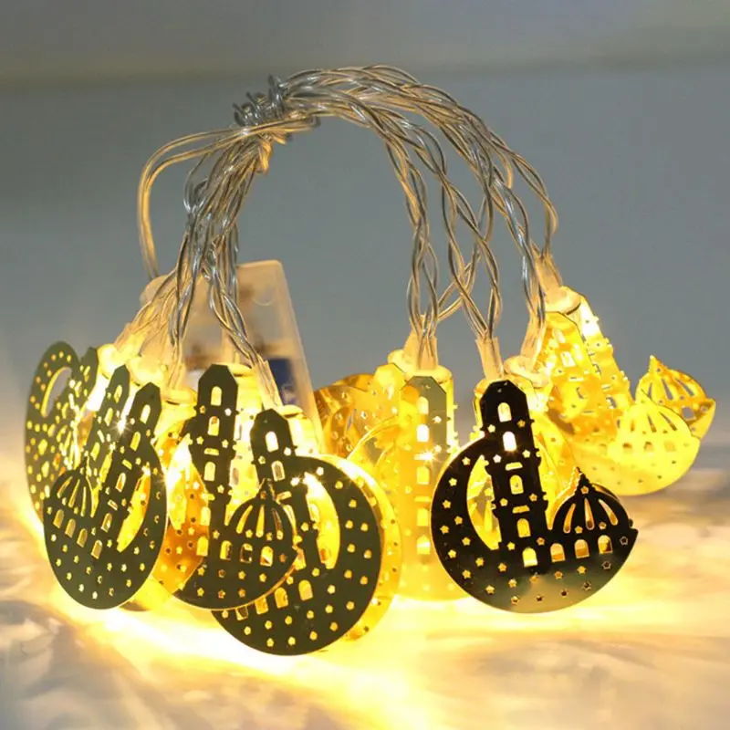 

1.65m 10 Lights Eid Mubarak Decorative String Lights Moon Castle Lamp LED Ramadan Kareem Decoration Muslim Islam Party Supplies