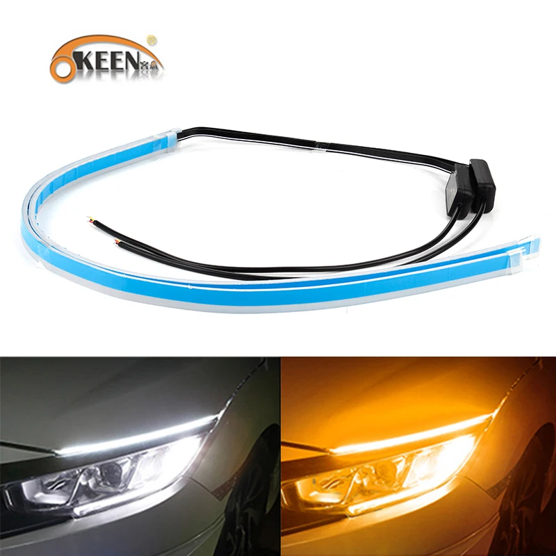 

OKEEN 2Pcs Slim Flexible DRL LED Knight Rider Strip Light For Headlight Sequential Flowing Amber Turn Signal Lights