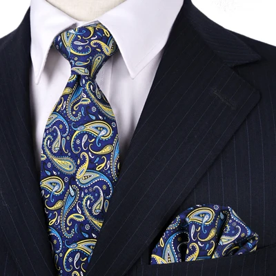 Многоцветный темно-синий малиновый желтый лазурный Пейсли мужские галстуки платок галстуки Набор шелк с принтом бренд - Цвет: K26