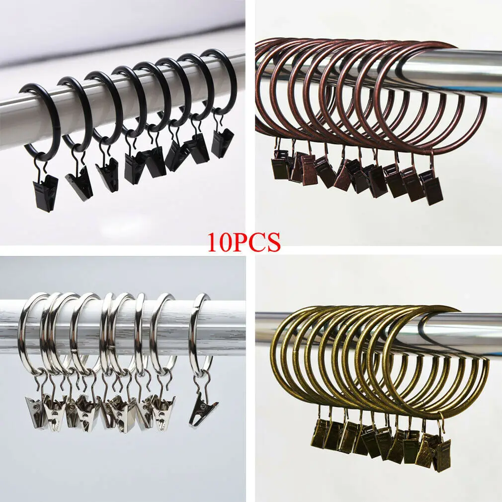 

10 pcs Strong Metal Window Curtain Rings Rod Pole Voile Net Hanging Hooks with Clips Curtain Decorative Accessories