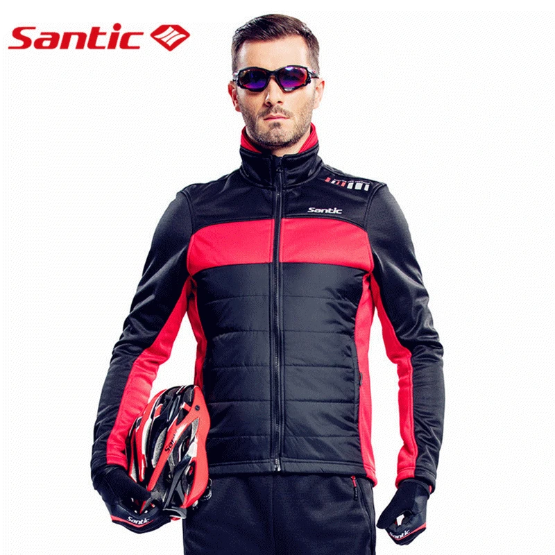 Santic Men font b Cycling b font Winter Jacket Long Sleeve Fleece chaleco ciclismo Windproof font