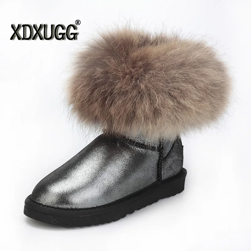 

Australia Natural sheep fur one and Fox Wool snow boots female short boots winter flat bottom warm shoes, free shipping