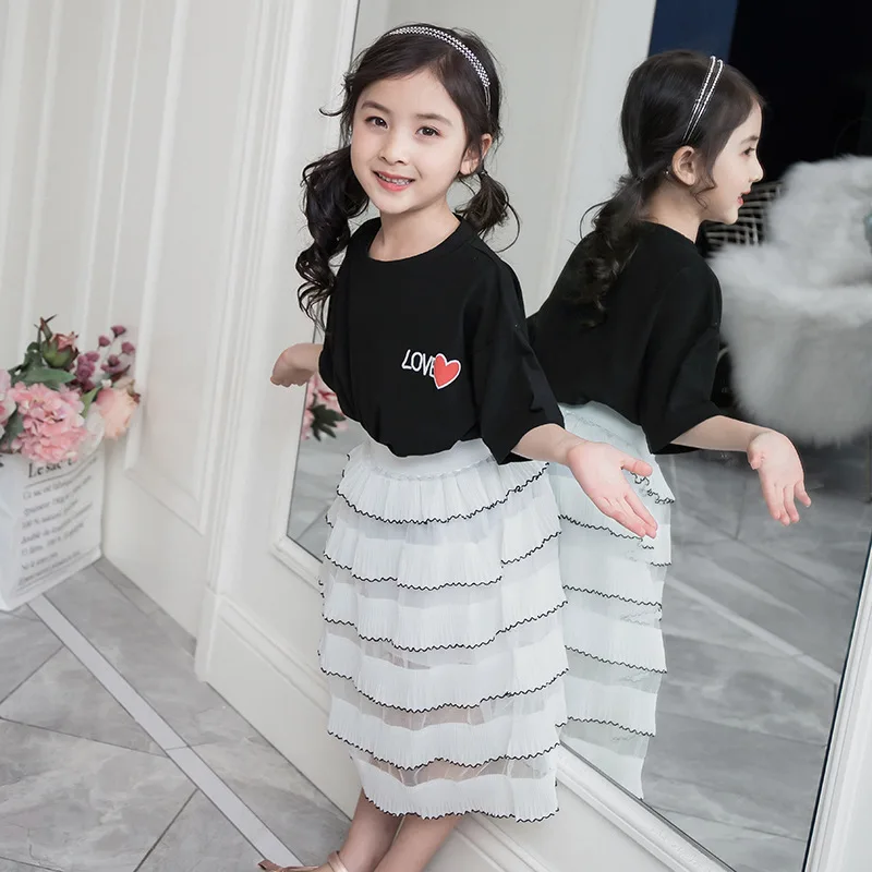 

Children Clothes Girls Summer Sets Fashion Cotton Short Sleeve Shirts+Cake Skirt 2 Pcs Suit Kids Outfits Teen Girls Clothes Set