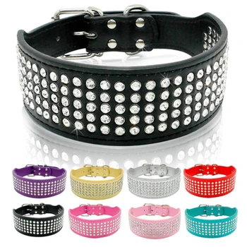 Rhinestone PU Leather Dog Collar 1