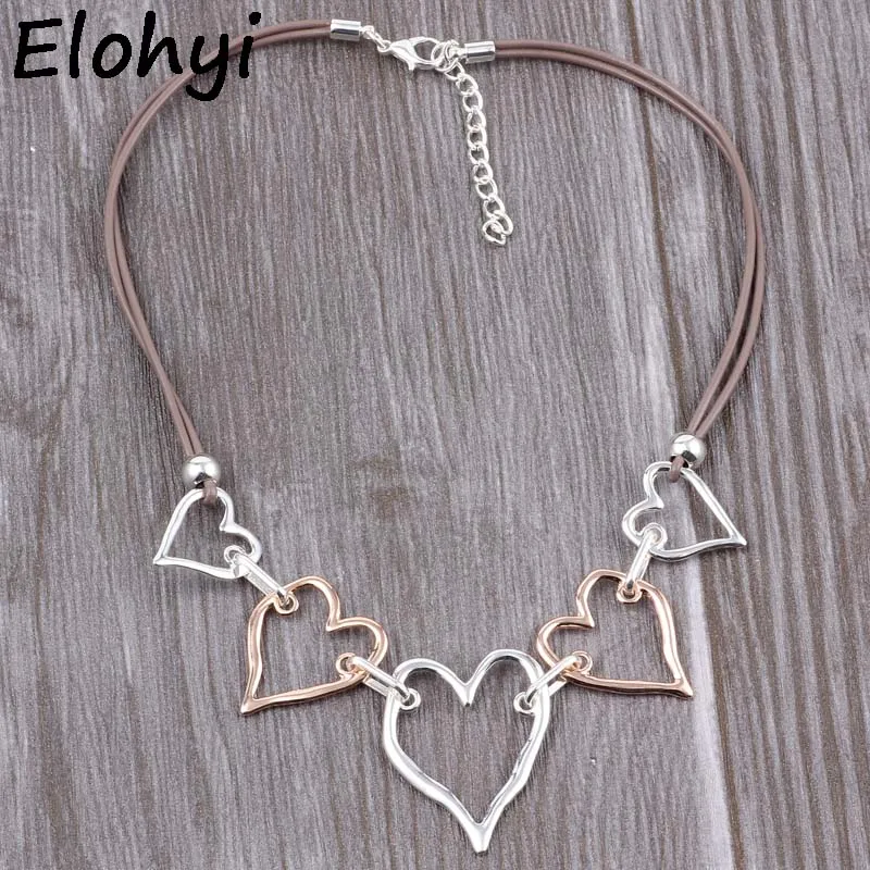 ELOYHI Boho Simple Heart Double Plating Color Matching Collar Top Quality Plated For Women Trendy Neckalce&Pendants Gift