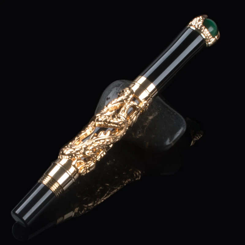 Jinhao Древний Золотой играющий Дракон перьевая ручка с ювелирными украшениями сверху с оригинальной коробкой