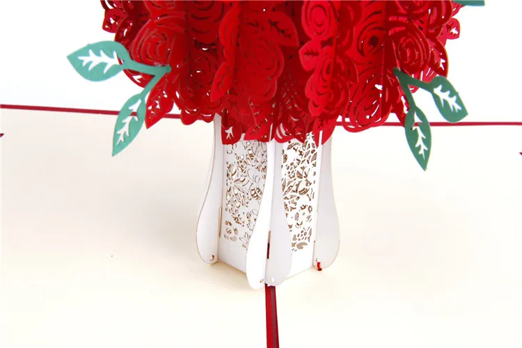 FANLUS Red Rose Bouquet 3D Pop Up Greeting Card for All Occasions Date Night, Wedding Gift Folds Flat, Perfect for Mailing (9)