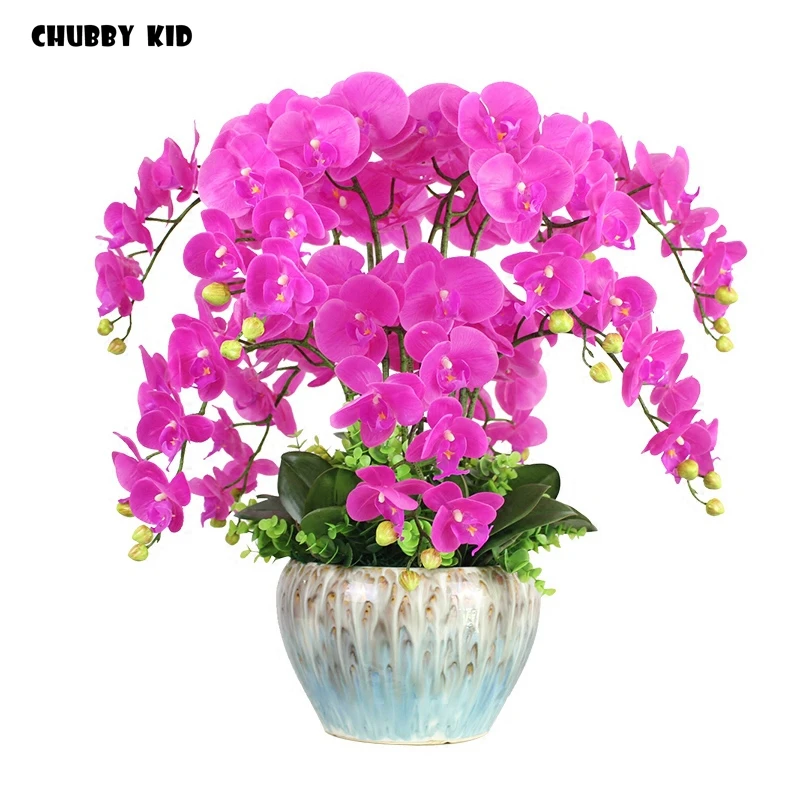 

100% High simulation real touch ikebana Hi-Q artificial orchid flowers arrangements latex orchid floriculture pot culture suits