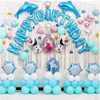 

Elsa Frozen Birthday Balloon Set Boy and Girl Happy Birthday Background Wall Arrangement Snowman Foil Balloon balloon arch