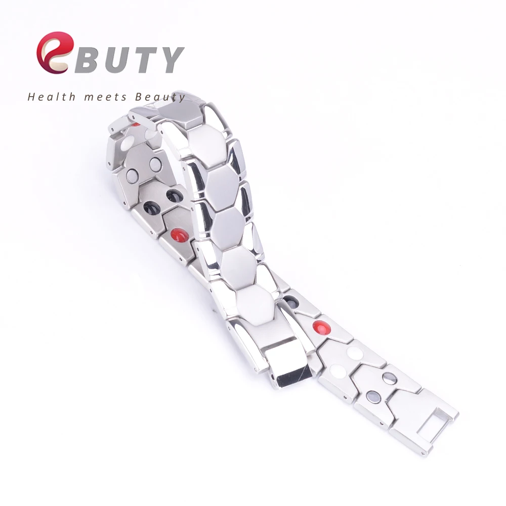 EBUTY Men's Stainless Steel Bracelet Sport Power Energy Bangle Geometric Silver Health Healing Ions Wristband Fashion Healthcare