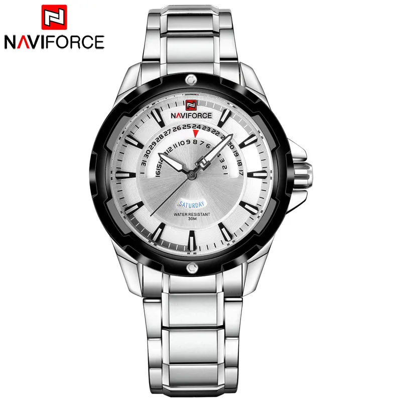 Новинка NAVIFORCE Топ бренд мужские часы модные стальные водонепроницаемые