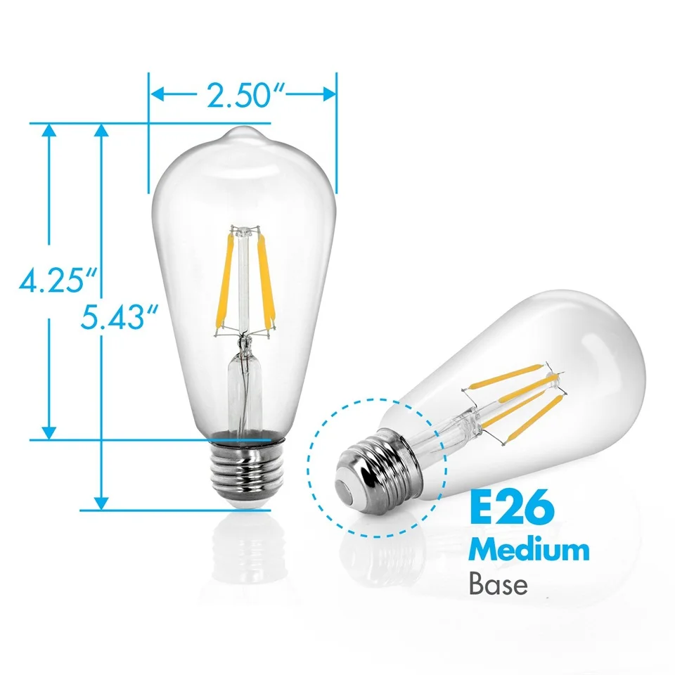 Высокое качество ST64 6 шт набор электрическая лампочка эдисона E26/E27 светорегулирующими лампочками 110V 220V Светодиодная лампа накаливания домашнего декора очистить liight в помещении