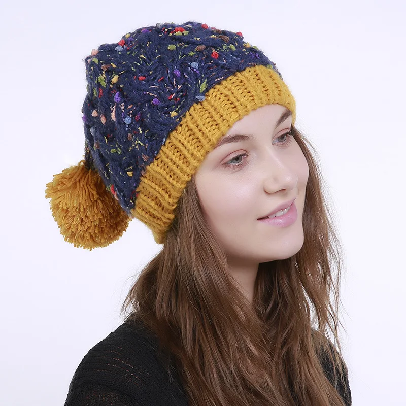Женская шапка осень-зима ручная работа цветацветочный висячий шар 8 слов Конопляный узор вязаные шапочки Женская шапка