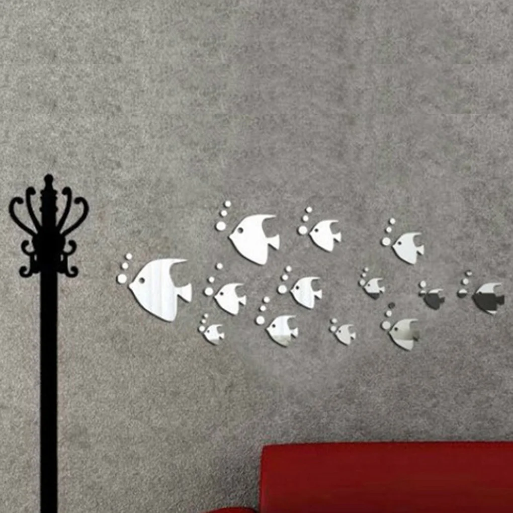 Новый DIY Серебряный тропический морской настенный стикер рыбка 3D зеркало