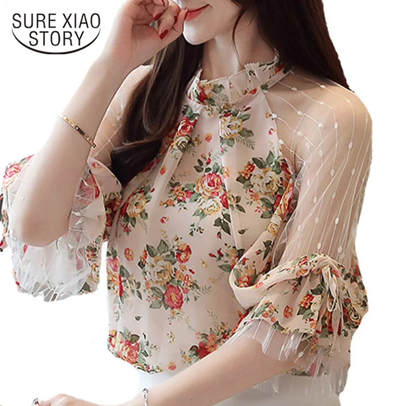 

blusas mujer de moda 2019 women blouses camisas mujer floral print lace chiffon blouse women womens tops and blouses 4068 50