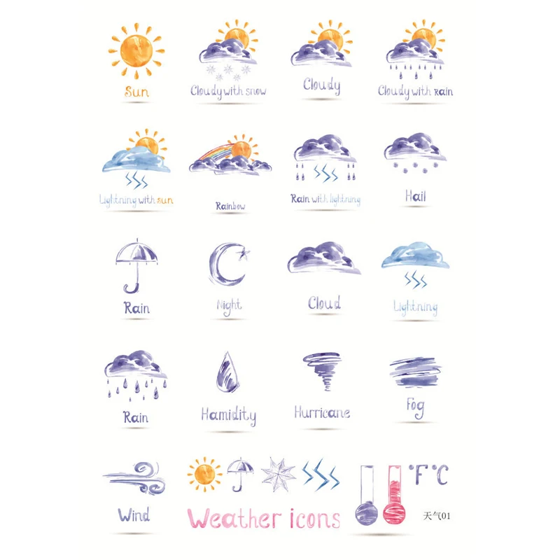 

Lovely Weather Record Fresh Weather icons Decorative Sticker DIY Scrapbooking photo Label Diary Album Sticker Escolar TZ35