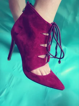 

Abesire 2019 Lady Flock Cut-outs Summer Ankle Strap Sandals Boots Women Pointed Toe Lace-up Ankle Boots Woman High Heels Shoes