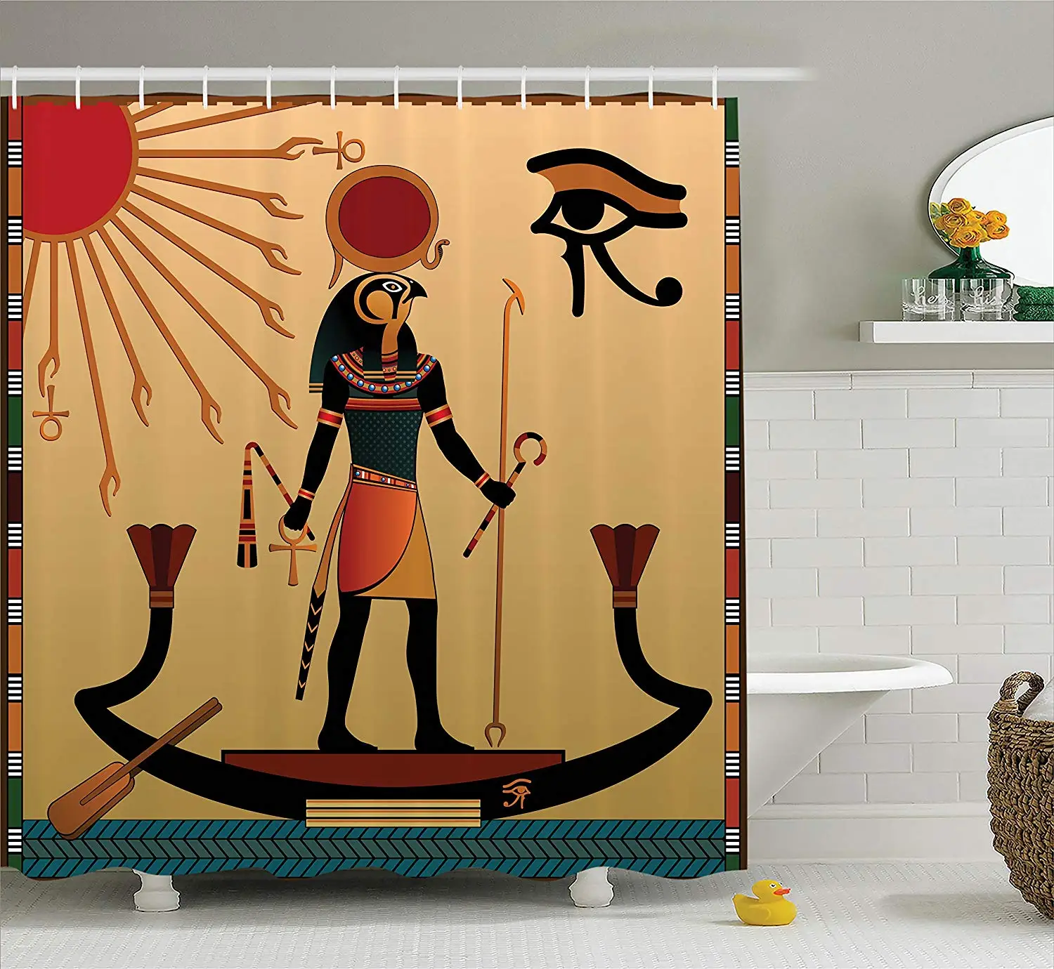 Egyptian Shower Curtain Ancient Figure Sun Old Egyptian Religion Grace