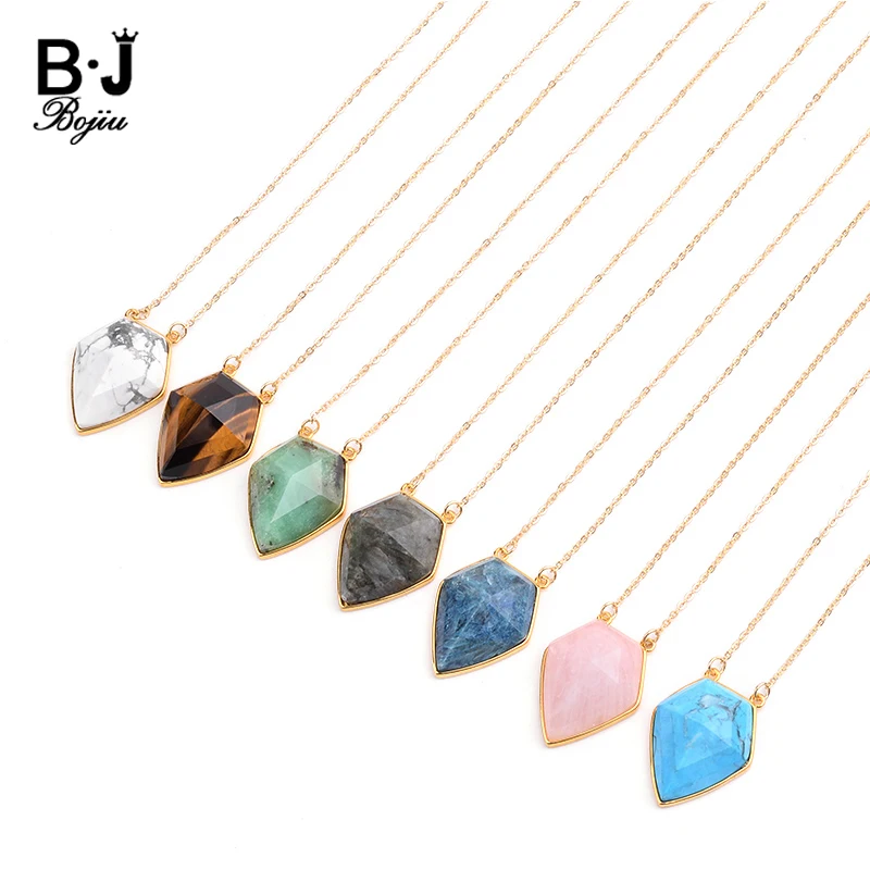 

BOJIU Natural Agates Stone Gold-color Short Chain Pendant Necklaces Women Adjustable Chokers Necklace Statement Jewelry NKS214