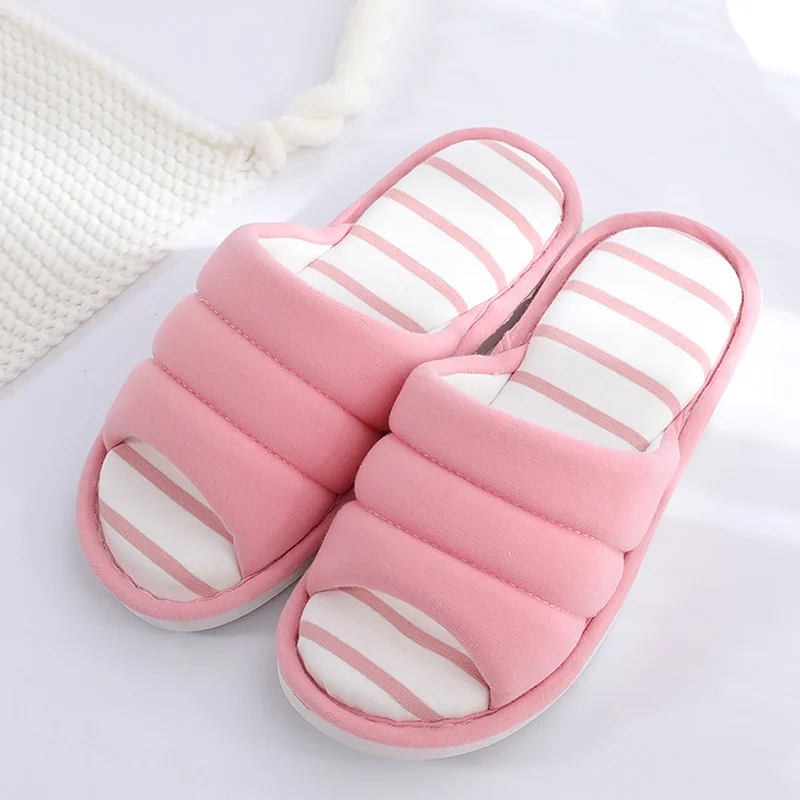 

Slippers women House shoes for girls Big size 41-45 Cozy Fabric Non Slip Soft Bedroom Striped SlipperZapatillas casa muje