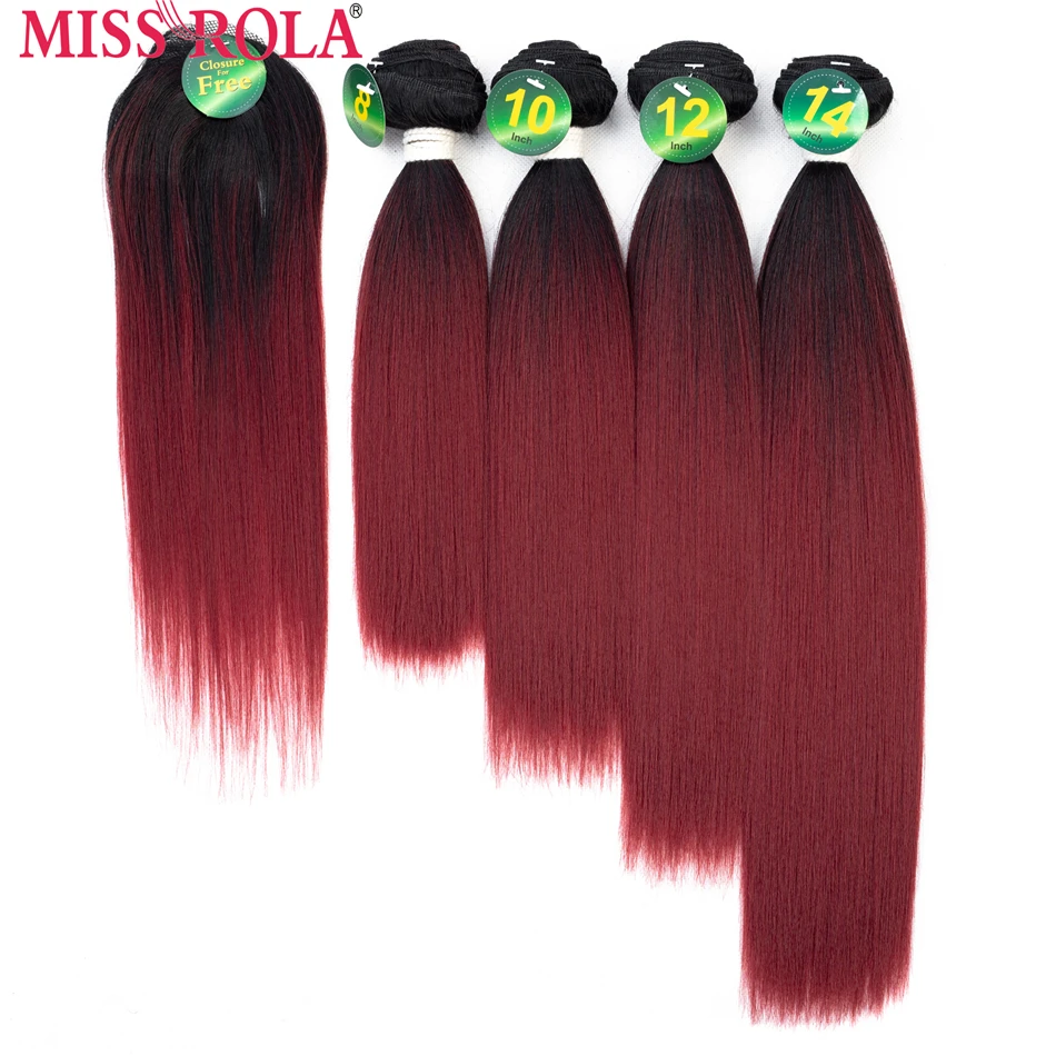 Miss Rola Synthetic Straight Hair Weft Ombre Colored Hair 8-14inch 4 + 1pcs/Pack 200g T1B/30 Weaving Bundles With Free Closure hair extensions