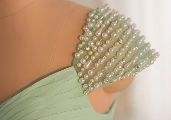 cap sleeves mint green bridesmaid dresses