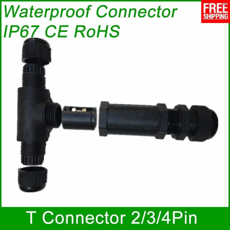 

T Type 3 way IP67 Waterproof Connector 2 Pin 3 Pin 4 Pin Electrical Terminal quick Wire Adapter Screw outdoor LED Light 1 unit