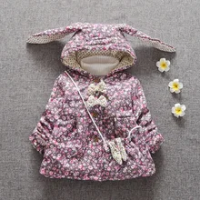 Hiver chaud Bébé Filles Parkas À Capuchon Floral Coton Épaissir Vestes Manteau Survêtement Neige Usure Casaco + sac