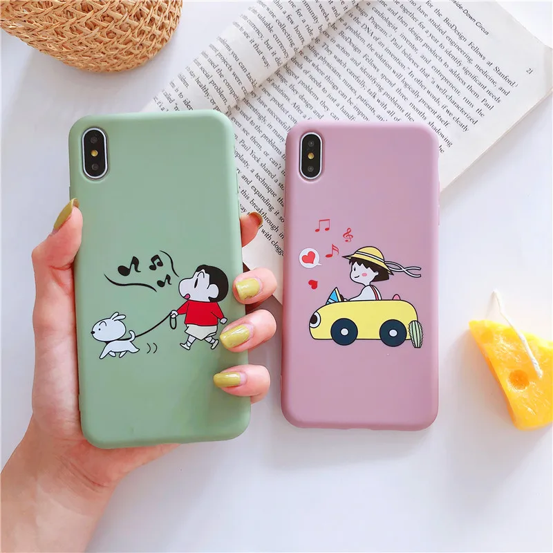 

Cute Crayon Shin-chan walk the dog Case For iPhone 6 6s 7 8 Plus X XR XS Max Pink Chi-bi Maruko cover Soft silicon TPU Cover