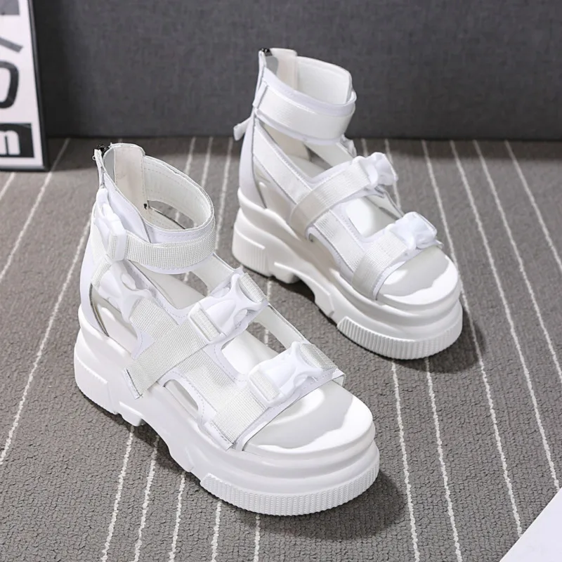 SWYIVY Summer White Shoes Sandals Woman Genuine Leather Wedge Shoes Platform Sandals Ankle Belt 2019 Chunky Sandal For Woman SWYIVY Summer White Shoes Sandals Woman Genuine Leather Wedge Shoes Platform Sandals Ankle Belt 2019 Chunky Sandal For Woman