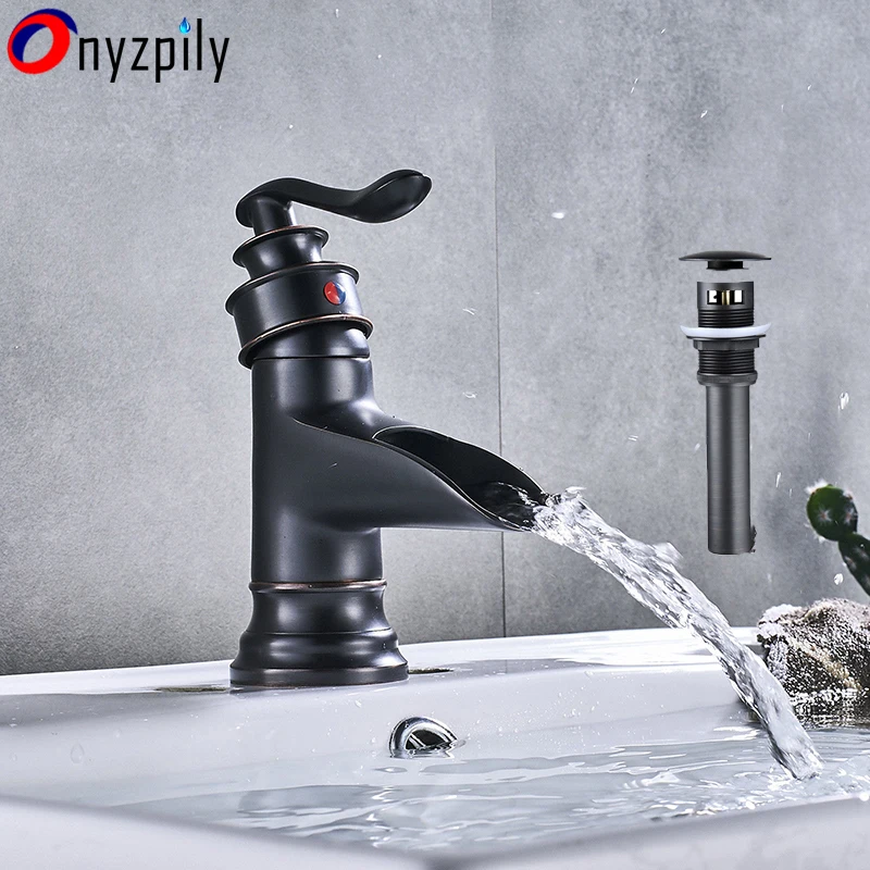 

Bathroom Oil Bronze Black Sink Rubbed Faucet Single Handle Hole Tap Pop Up Drain