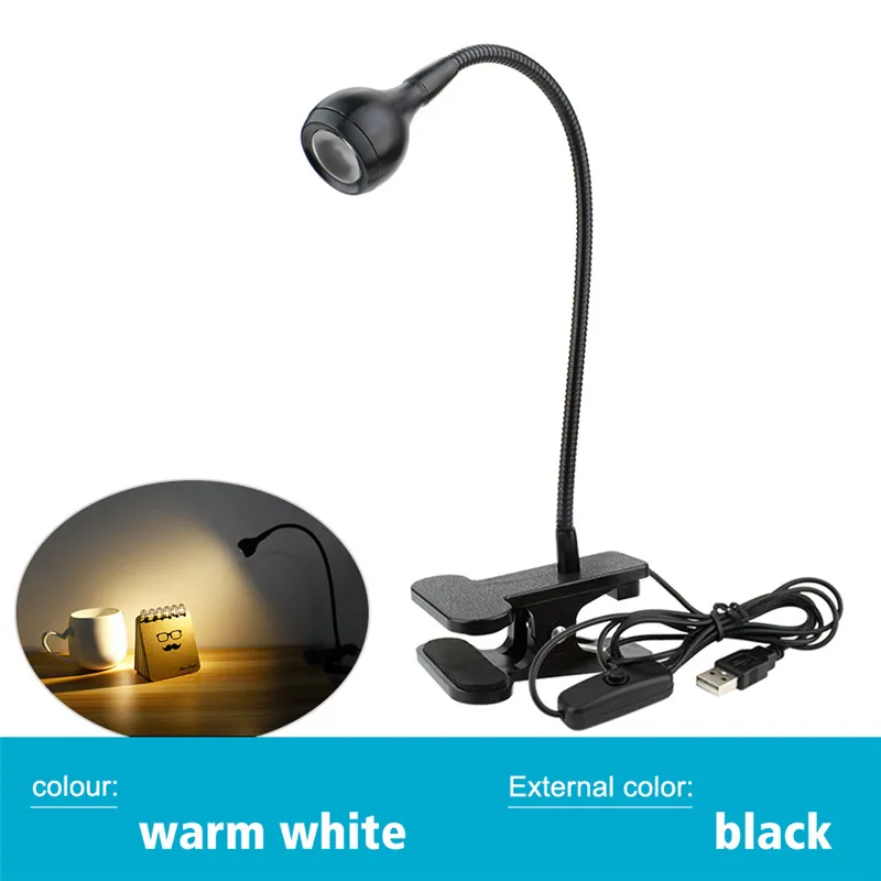 3 Вт USB Перезаряжаемый Светодиодный настольный настольная лампа Гибкая Защитная клипса для чтения свет книги для спальни гостиной домашний декор - Цвет корпуса: Black Warm White