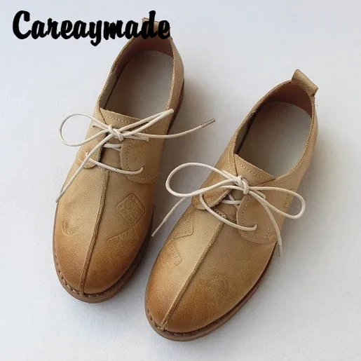 

Careaymade-Autumn New Literature Handmade Leather Women's Shoes Head Layer Cowhide Low-heel Laces Portable British Leather Shoes