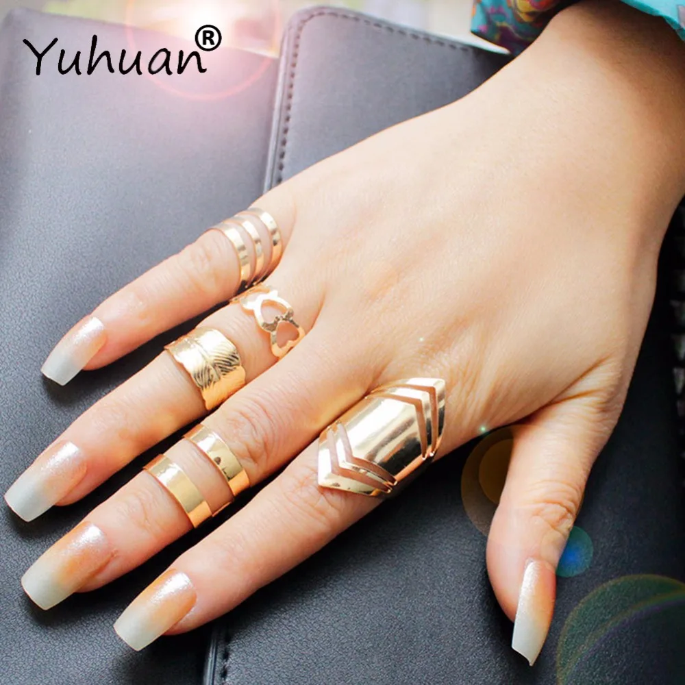 Yuhuan Jewelry Midi Rings for Women Fashion Punk Set Gold Color Opening Full Finger Knuckle Anillos Mujer Bague 5PCS&amp6PCS | Украшения и