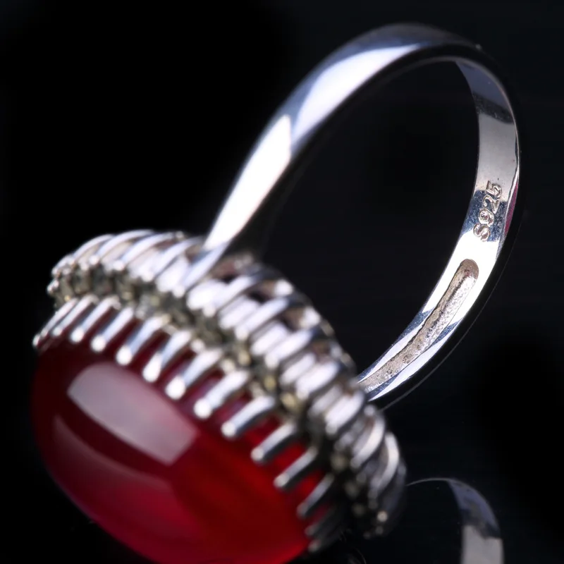 Elegant Gemstone Rings For Women Real 925 Sterling Silver Jewelry Retro Garnet Ring Anniversary Gift Adjustable Ring
