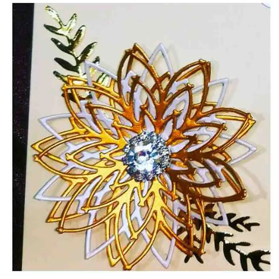 Two flowers 14.8x7.6CM Carbon Steel Template Silver Metal Cutting Dies Cards DIY Scrapbooking Craft Embossing Plate | Дом и сад