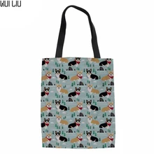 Женские холщовые сумки Экологичные женские хозяйственные Tote праздничные пляжные повседневные сумки DIY Собака корги 3D сумки с рисунком для девочек