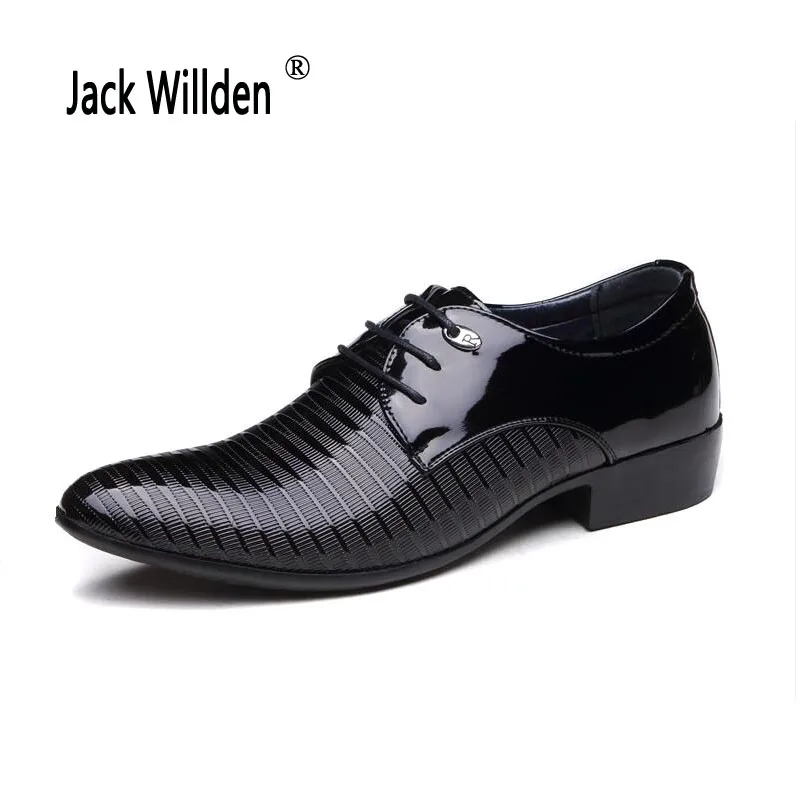 

Jack Willden Spring Autumn Men Leather Shoes Pointed Toe Patent Leather Dress Wedding Shoe Business Formal Lace Up Oxfords Flats